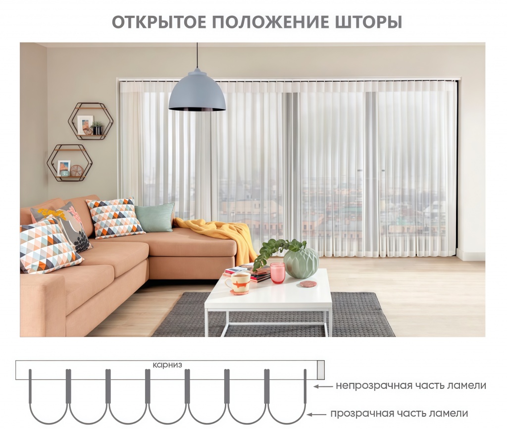 открытые шторы-жалюзи